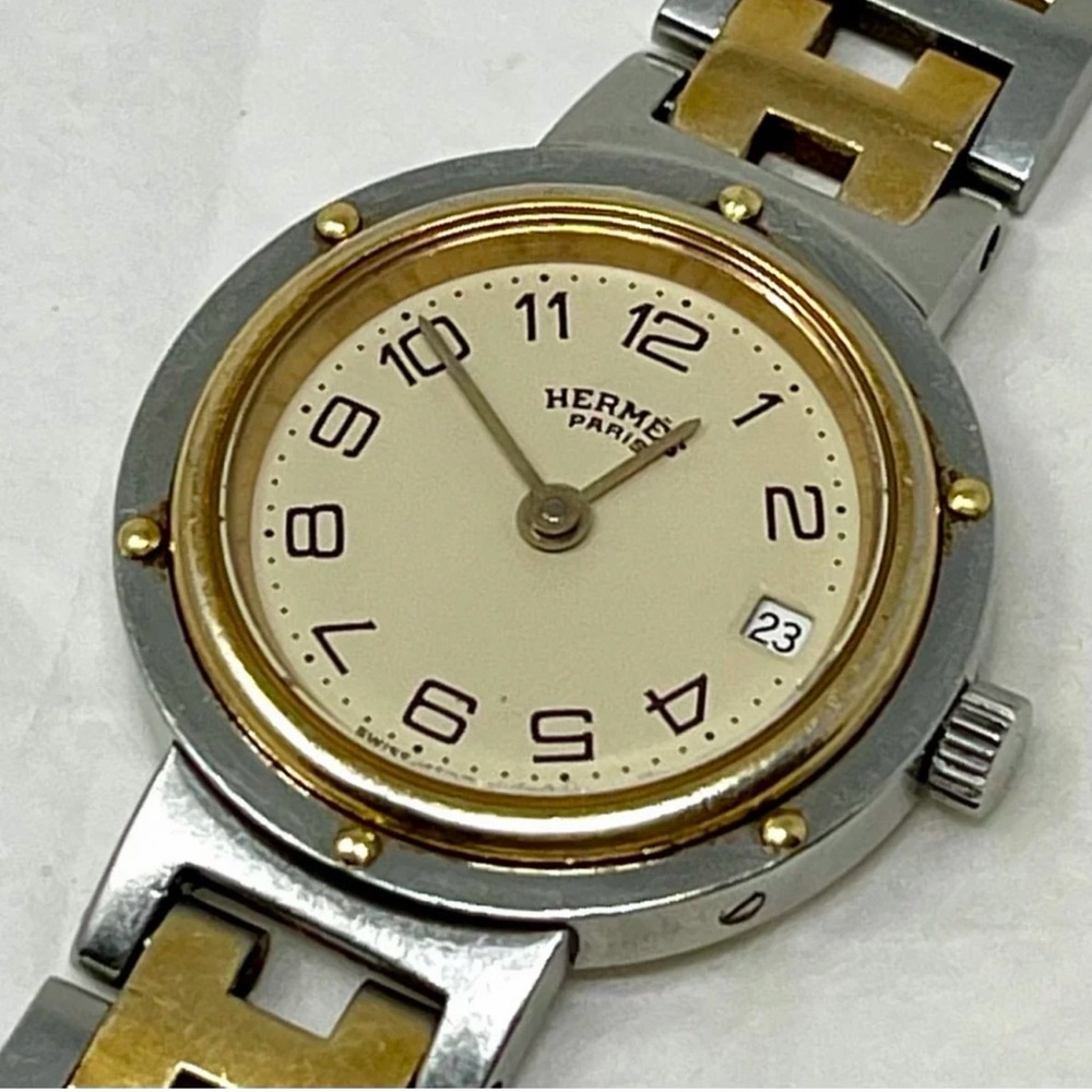 Hermès Two-Tone Silver and Gold H-Link Watch Bracelet - Picture 3 of 6